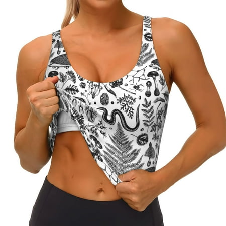 Qokaie Fall Forest Pattern Womens Scoop Neck Sports Bra Breathable Workout Vest Padded U Back Medium Impact Fitness Gym Yoga Bra Workout Crop Top