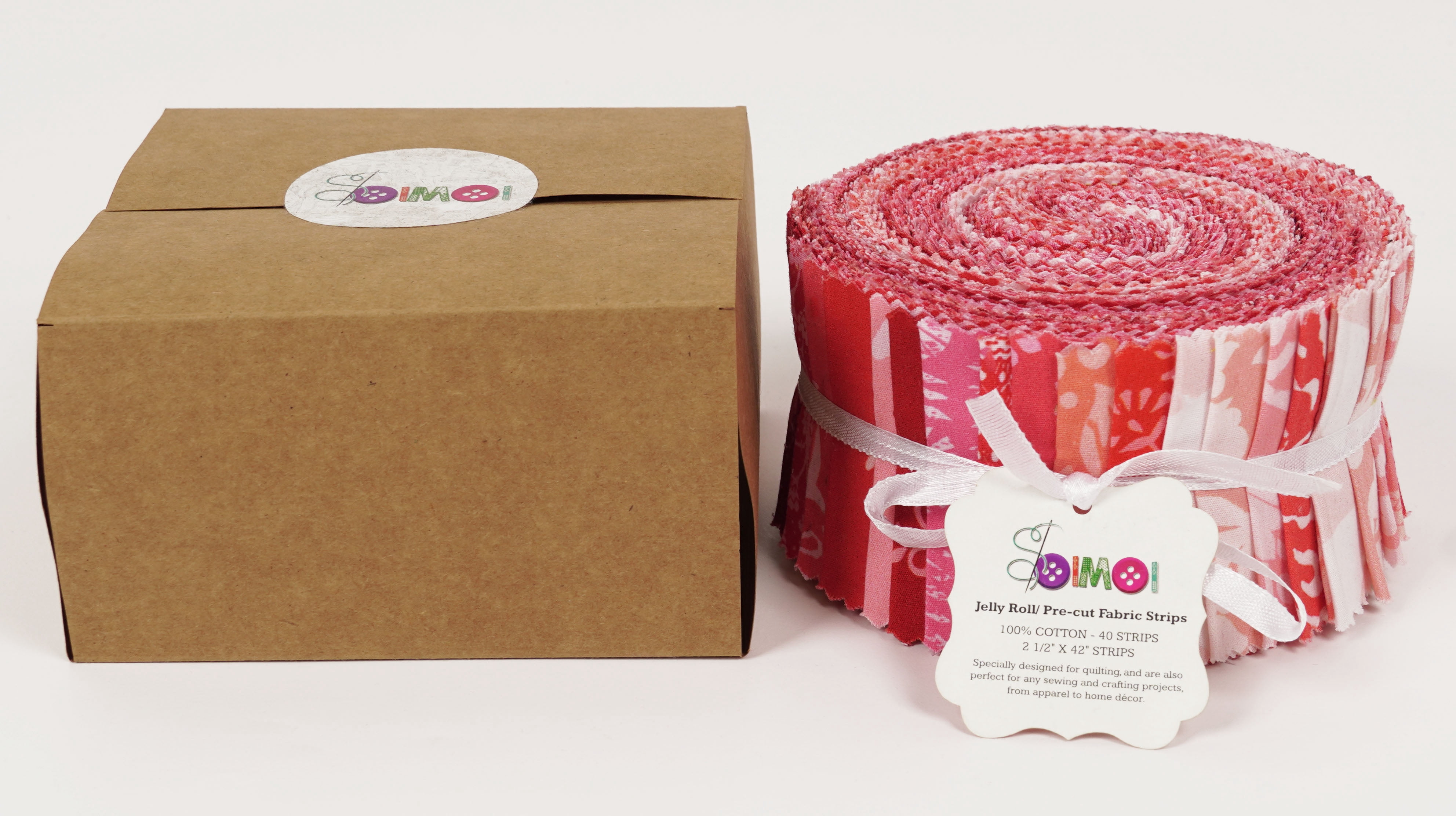 Soimoi 40Pcs Asian Block Print Cotton Precut Fabrics For Quilting Craft Strips 2.5x42inches Jelly Roll - Pink