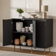 thumbnail image 5 of Fluted Buffet Sideboard with 3 Doors, Modern Accent Cabinet with Adjustable Shelves, Kitchen Storage with Golden Handles, Coffee Bar for Kitchen, Dining Room, Black, 5 of 9