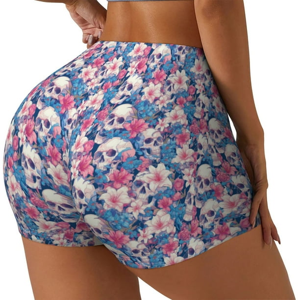 Fotbe Skull Shorts Sin Costuras – Shorts Deportivos de Cintura Alta para Mujer, Elásticos para Gimnasio, Yoga, Running o Ciclismo-Small