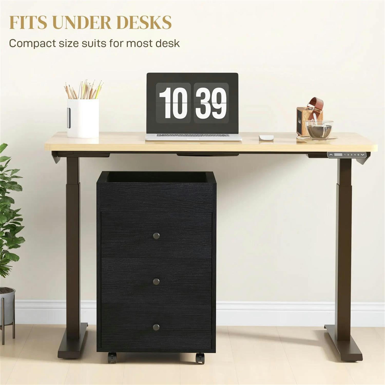 Demi Bonn Rolling Filing Cabinet with Castors, Modern 3 Drawer File Cabinet with Top Tray Under for Home Office, Desk Printer Stand, Brown