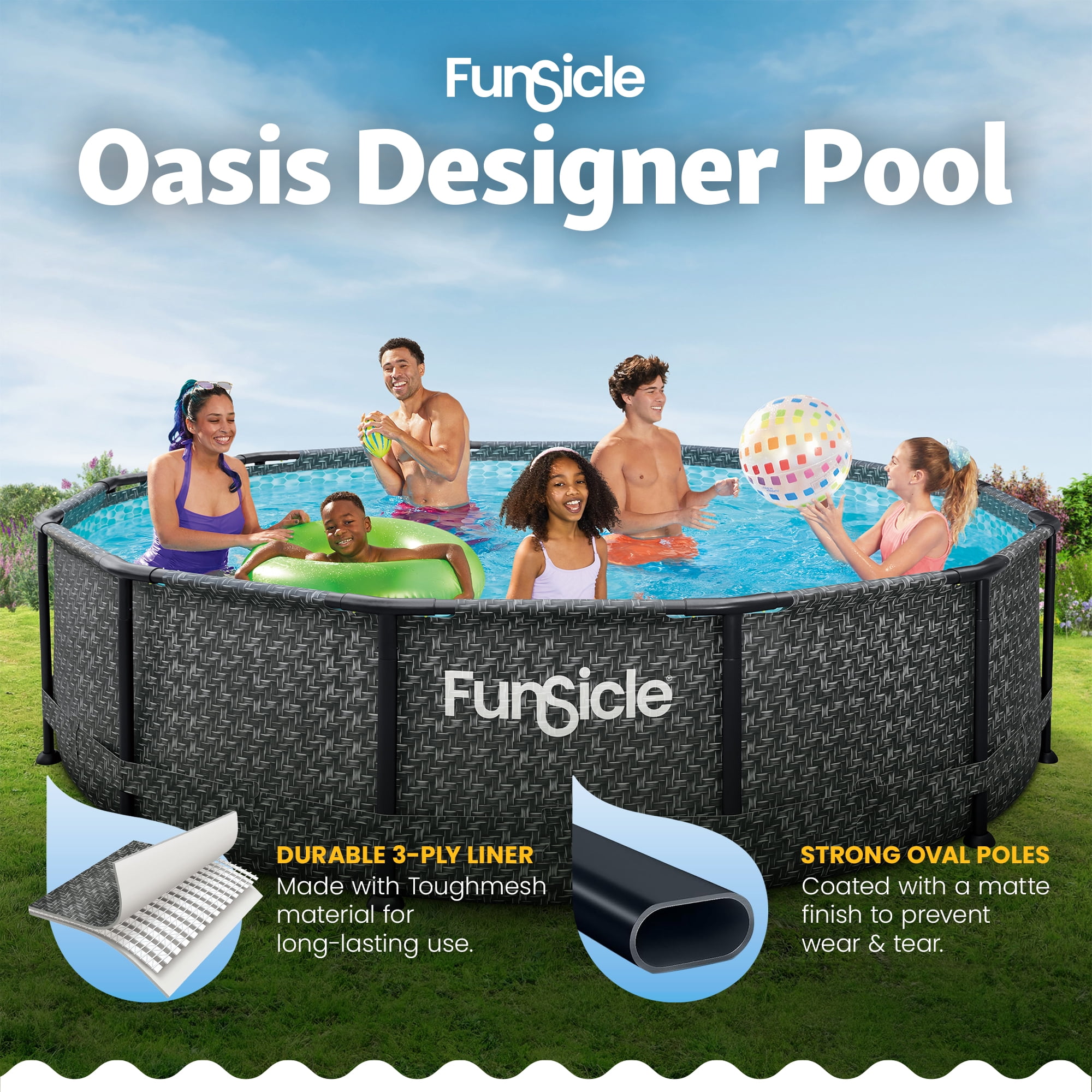 Funsicle 12' x 36" Oasis Designer Above Ground Pool Set with Pump, Round Frame