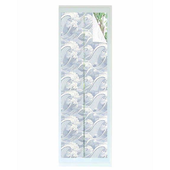 Window Privacy Film Blue Ocean Waves Stained Glass Window Film Decorative Sun Block Window Cover Moire Seaside Abstract Art Window Clings Static Adhesive Sticker for Bathroom 23.6"x78.7"