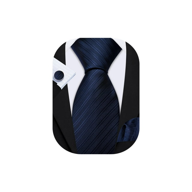 Corbata Barry.Wang Azul Marino de Seda para Hombre con Pañuelo y Gemelos