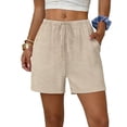 thumbnail image 4 of GUACER Casual Shorts for Women Linen High Waist Drawstring Shorts Summer Beach Flowy Shorts with Pockets, 4 of 7