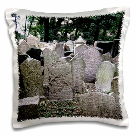Halloween Pillowcase - 3dRose Gray headstones in cemetery in Prague - grey graveyard grave stones - creepy spooky gothic halloween - Pillow Case, 16 by 16-inch