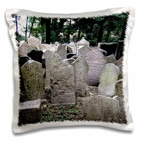 3dRose Gray headstones in cemetery in Prague - grey graveyard grave stones - creepy spooky gothic halloween - Pillow Case, 16 by 16-inch