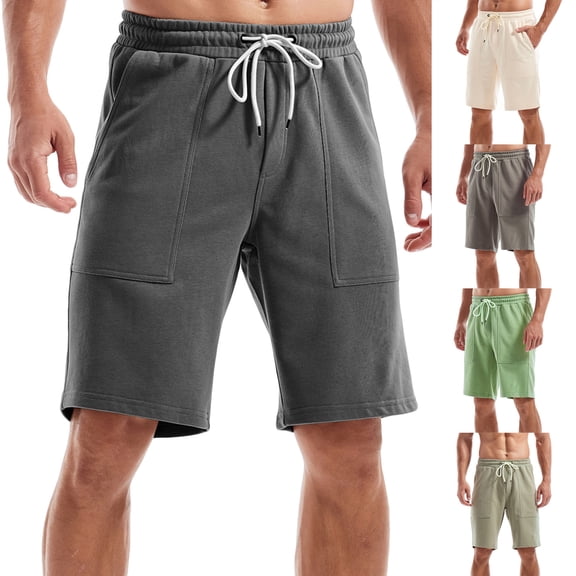 Men's Casual Cotton Shorts Drawstring Elastic Waist Pants Summer Casual Daily Walking Athletic Travel Streetwear Golf | Zenithor,Beige L
