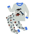 thumbnail image 2 of REDARER Boys Crew Neck Long Sleeve Dinosaur Print 2 Piece Cotton Sleep Set Elastic Waist Autumn Winter Warm Night Pajama Outfit,4-5 Years, 2 of 8