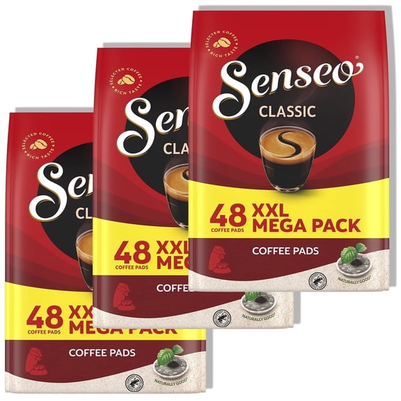Senseo Classic Medium Roast Arabica Coffee Pads, Instant Flavored Compostable Pods, 144 Count