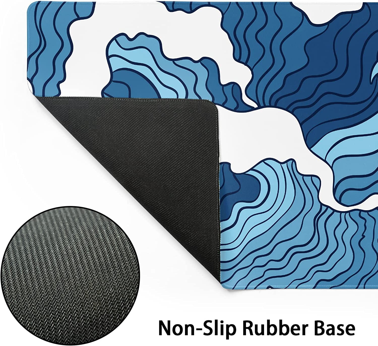 Japanese Blue and White Wave Gaming Mouse Pad XXL Anime Sea Texture Extended Large Desk Mat Big Mousepad Non-Slip Rubber Base Stitched Edge Long Mousepad for Desktop PC Computer Gamer, 35.4 x 15.7 in