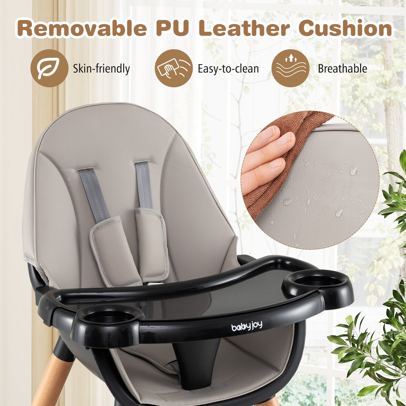 Babyjoy 6 in 1 High Chair Convertible Highchair for Babies & Toddlers with 5-Point Harness Black