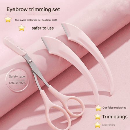 Pink Eyebrow Trimming Set 3 Piece Stainless Steel Kit with Cutter Comb and Scissors Beginner Friendly Suitable for All Skin Types Unisex Grooming Tool