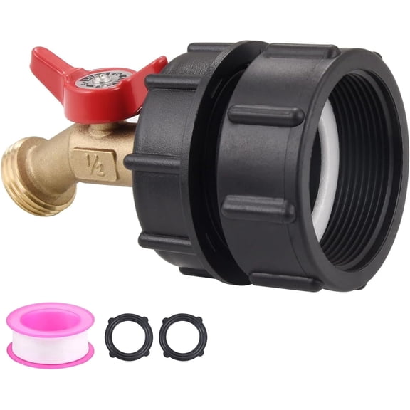 275-330 Gallon IBC Tote Hose Adapter Valve,2" Fine Thread   Garden Hose Valve Faucet,3/4" GHT Garden Hose Connection