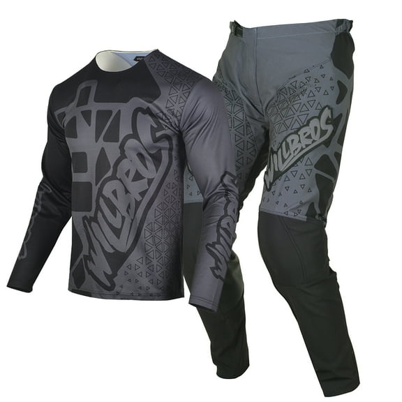 Willbros MX Jersey and Pant Combo Motocross Offroad Gear Set Dirt Bike Riding Black Grey Mens Racewear (Jersey Adult XL/Pants W36)
