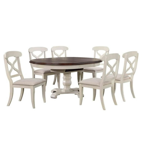 Pemberly Row 7Pc Round/Oval Extendable Dining Set Antique White/Chestnut Brown