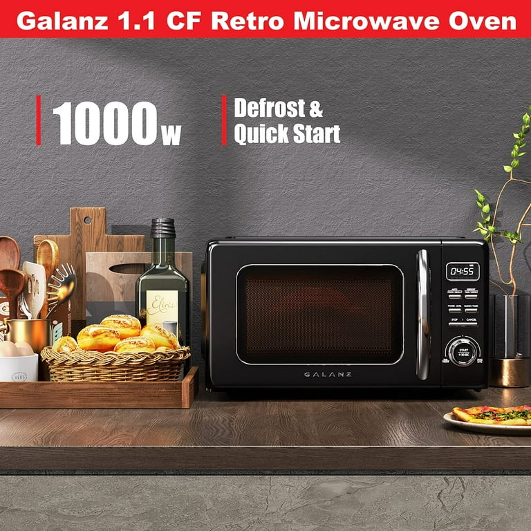 Galanz GLCMKZ07GNR07 Retro Countertop Microwave Oven with Auto Cook &  Reheat, Defrost, Quick Start Functions, Easy Clean with Glass Turntable,  Pull
