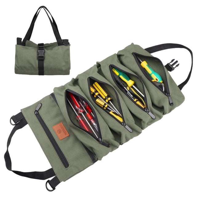 Bolsa enrollable para herramientas Wessleco, 473 ml, lona multiusos, verde