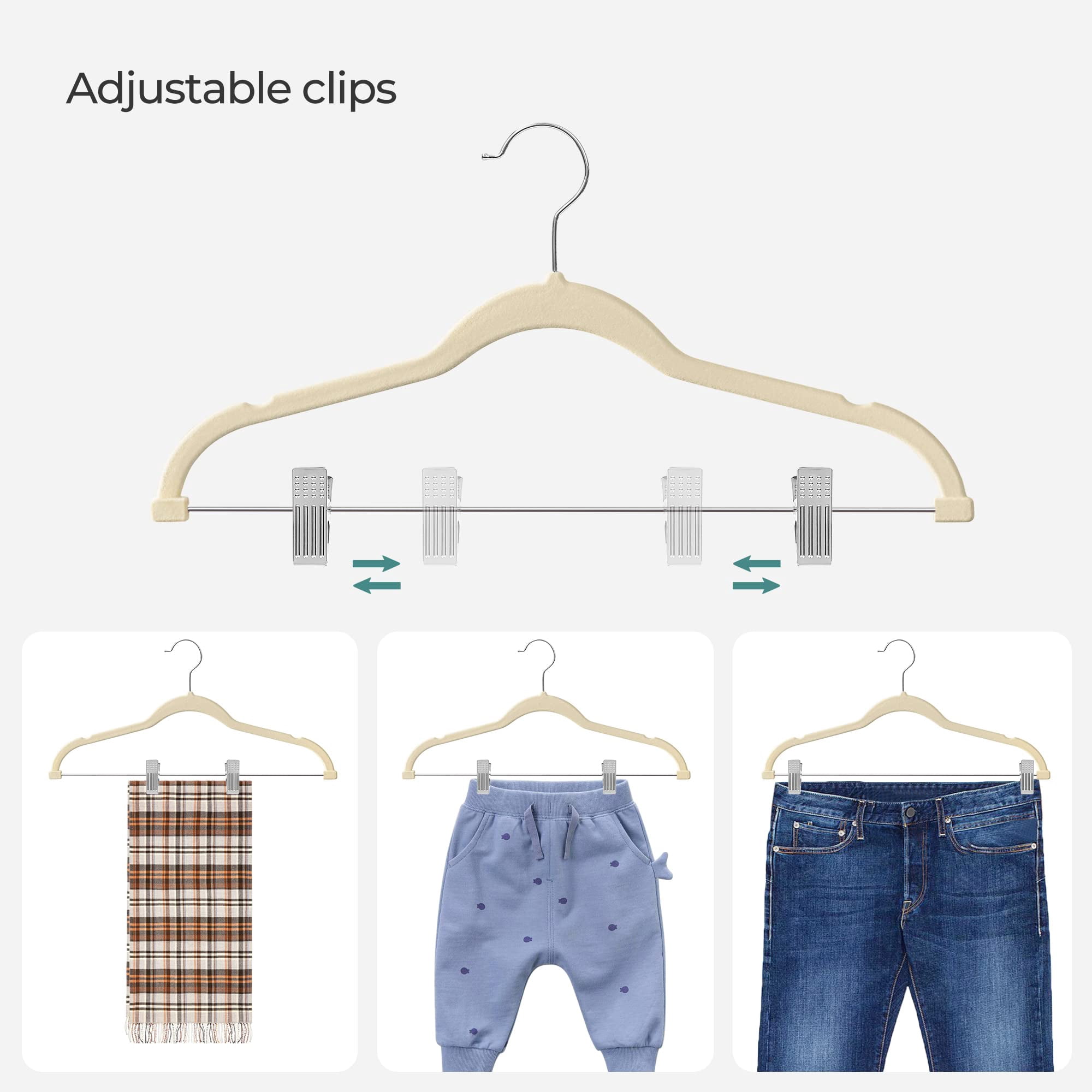 Cozymood Velvet Pants Hangers 24 Pack, Velvet Hangers with Adjustable Clips Non-Slip for Skirts Coats Dresses Beige