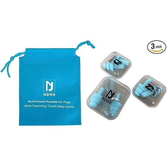 3 Pairs of Reusable Earplugs- Noise Cancellation for Work, Sports, Work, Sleep, Travel, and Swimming, Fit for all ear sizes.