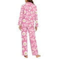 thumbnail image 3 of SCRAWLGOD Daisy Long Sleeve Pj for Women Pink Ribbon Button Up Pajama Sets with Pockets V-Neck Ladies Pajamas Size 4XL Stretchy Two Piece Pajamas for Women, 3 of 7