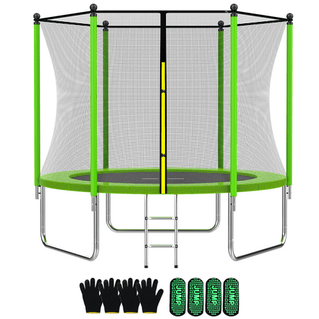 AOTOB 10FT Trampoline For Kids/Adults  Backyard Trampoline With Safety Enclosure Net  Green