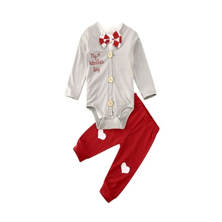 

3PCS Kids Baby Boy Valentine s Day Romper Bodysuit Trousers Gentleman Clothes