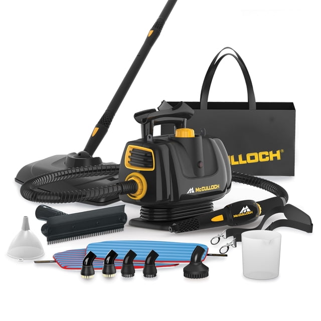 McCulloch MC1270 - Limpiador de Vapor de energía portátil, 30 Minutos, 16 Accesorios: Cabezal de fregona, cepillos y más, Constr