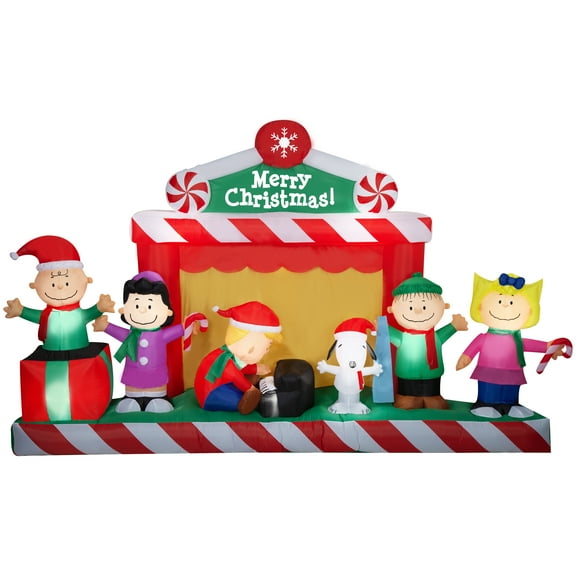 Gemmy Giant Christmas Inflatable Peanuts Gang Stage Scene, 7 ft Tall, Multi