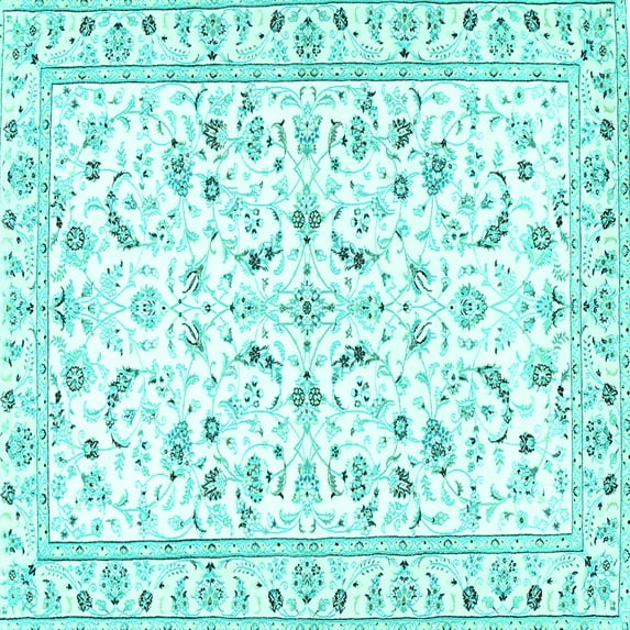 Ahgly Company Machine Washable Indoor Square Persian Turquoise Blue Traditional Area Rugs, 3' Square