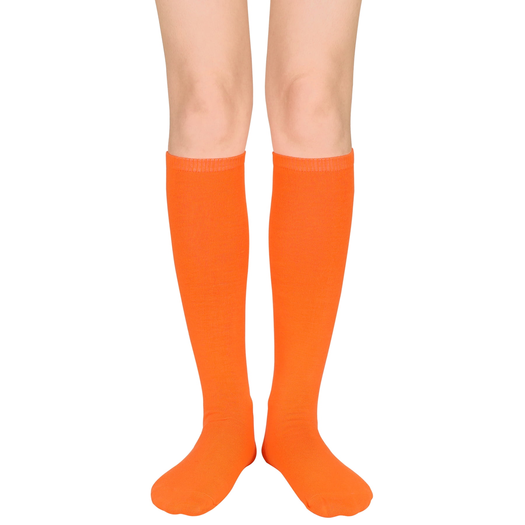 Zando Orange Knee High Socks for Women Solid Color Knee Soccer Socks ...