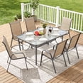 thumbnail image 3 of Arlopu 7pcs Patio Dining Table & Chair Set, Outdoor Dining Table with Umbrella Hole & 6 Textilene Chairs for Graden Backyard, Brown, 3 of 11