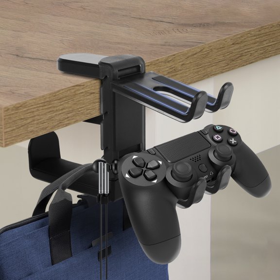 AEVXKHI Aluminium Alloy Headphone Hanger No Drilling 3 in 1 Gaming Headset Holder Detachable Anti Slip Controller Headset Hanger With Protective Pad for Clamping on Desk