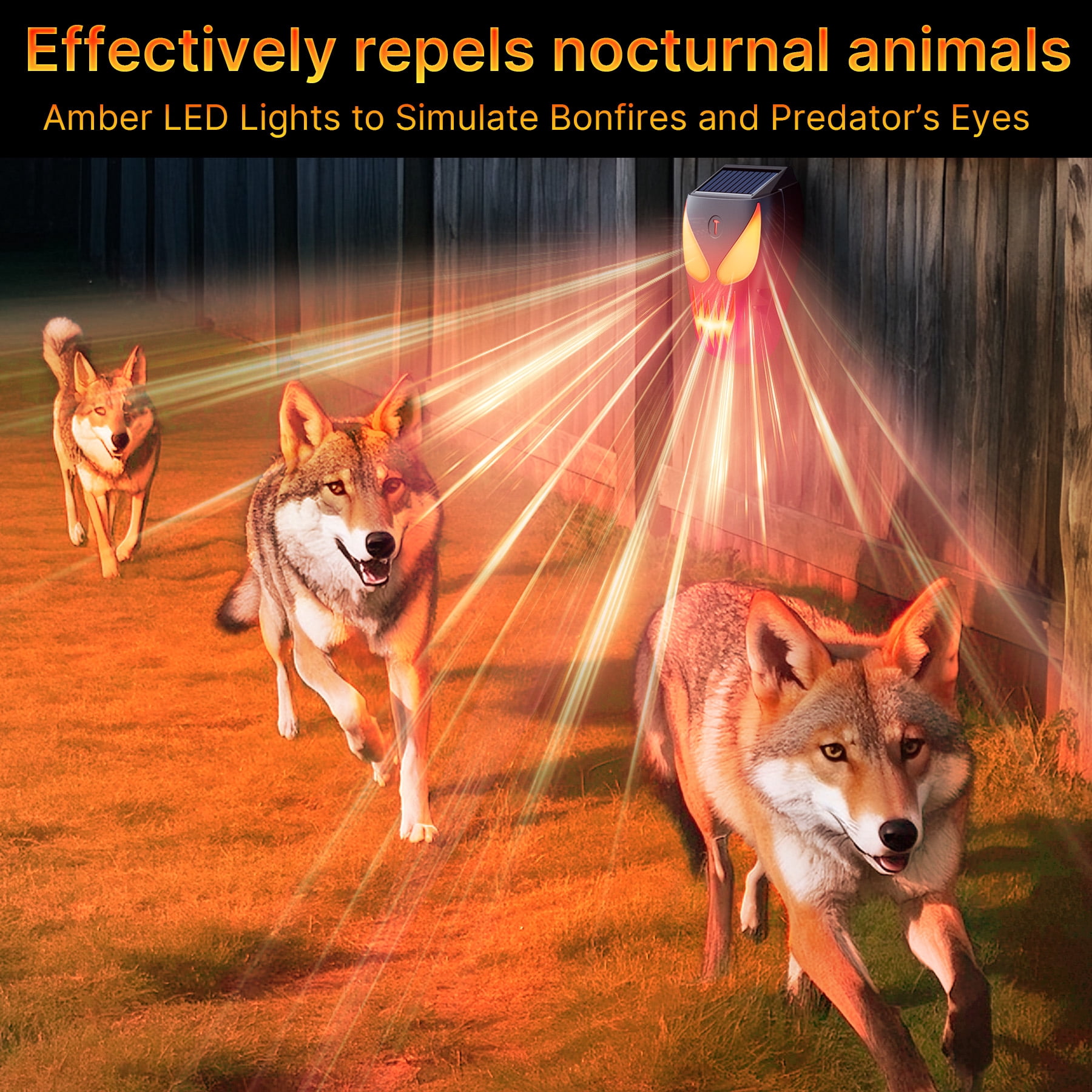 Solar Nocturnal Animal Repellent Outdoor, Waterproof Coyote Deterrent Devices with Predator Lights, Deer Repellent Devices - Repel Skunk Raccoon Opossum Fox Owl Hawk for Yard Garden Farm Chicken Coop