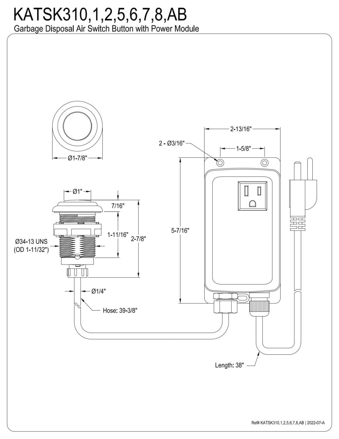 Kingston Brass KATSK31AB Gourmetier Single Outlet Garbage Disposal Air Switch Kit, Antique Brass