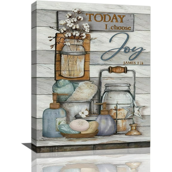 Farmhouse Bathroom Wall Art Rustic Country Bathroom Sign Pictures Wall Decor Farmhouse Cotton Today I Choose Joy Canvas Prints Painting Modern Home Framed Artwork for Toilet Bedroom Living Room