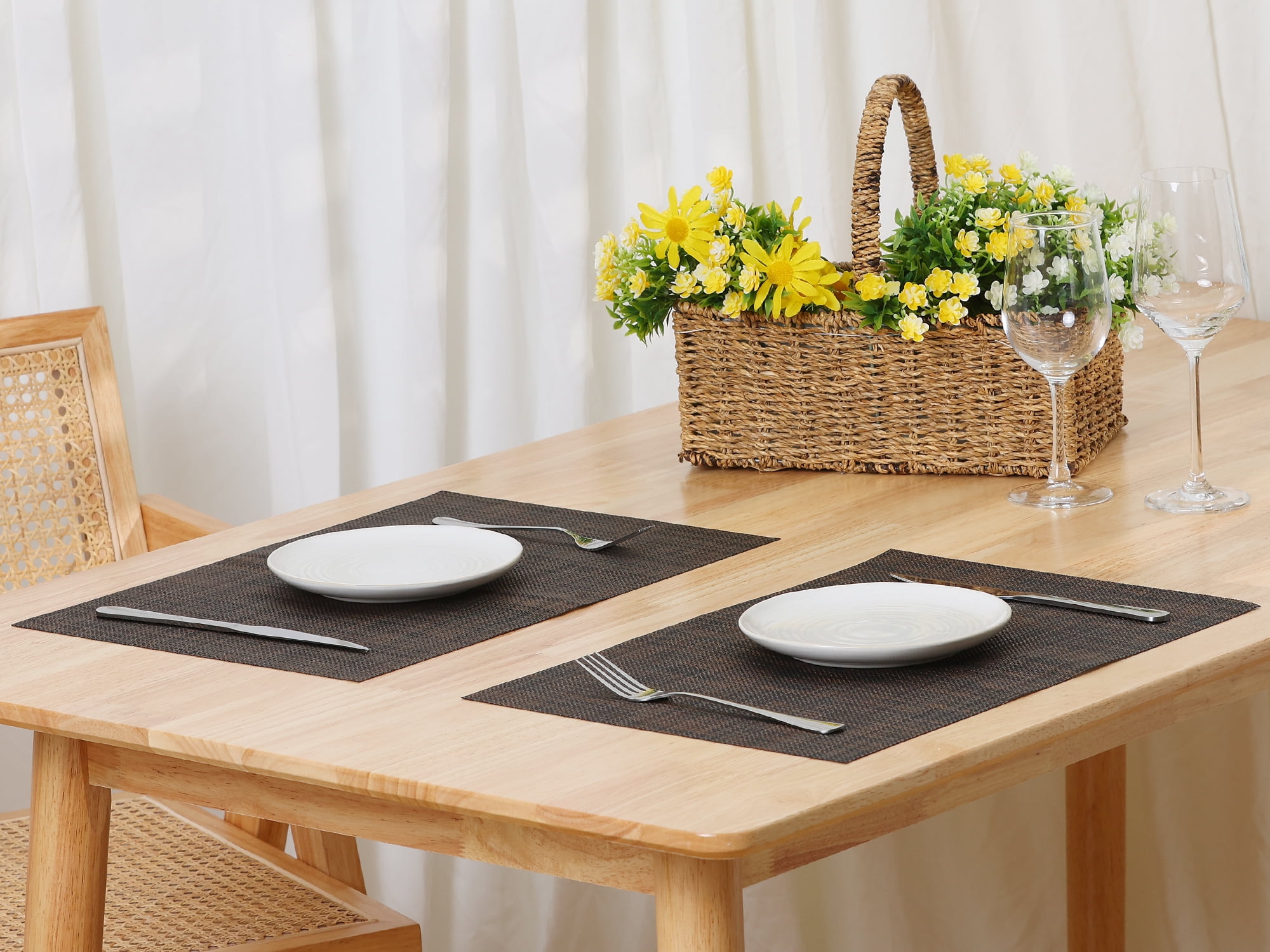 Unique Bargains Durable Placemats for Dining Table, Resistant Kitchen Place Mats Set of 6 Black Brown 18" x 12"
