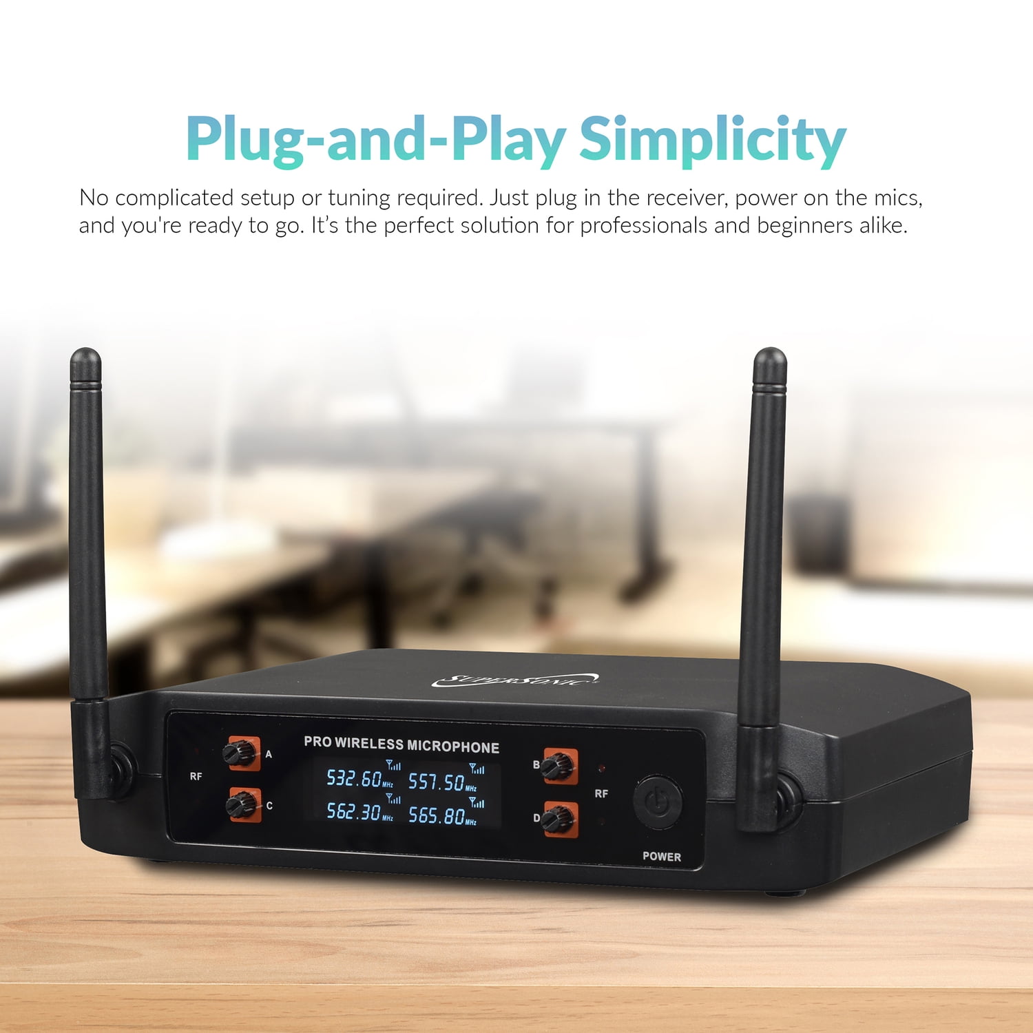 Supersonic 4-Channel 2.4-GHz Wireless Microphone System with 4 Handheld Microphones and Receiver, SC-909