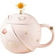 thumbnail image 2 of Tazas de café de cerámica con tapa, cuchara de acero inoxidable de astronauta, taza de seta de ascua matutina y taza de leche para mujeres o hombres rosa 400 ml/15 oz, 2 of 5