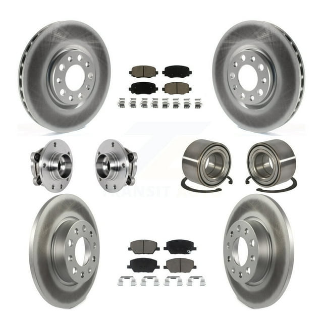 Transit Auto Front Rear Wheel Hub Bearings Assembly Coated Disc Brake Rotors and Ceramic Pads Kit (10Pc) for Car 2016-2018 Fiat 500X AWD - Left Right Side (Driver Passenger) KBB-123240