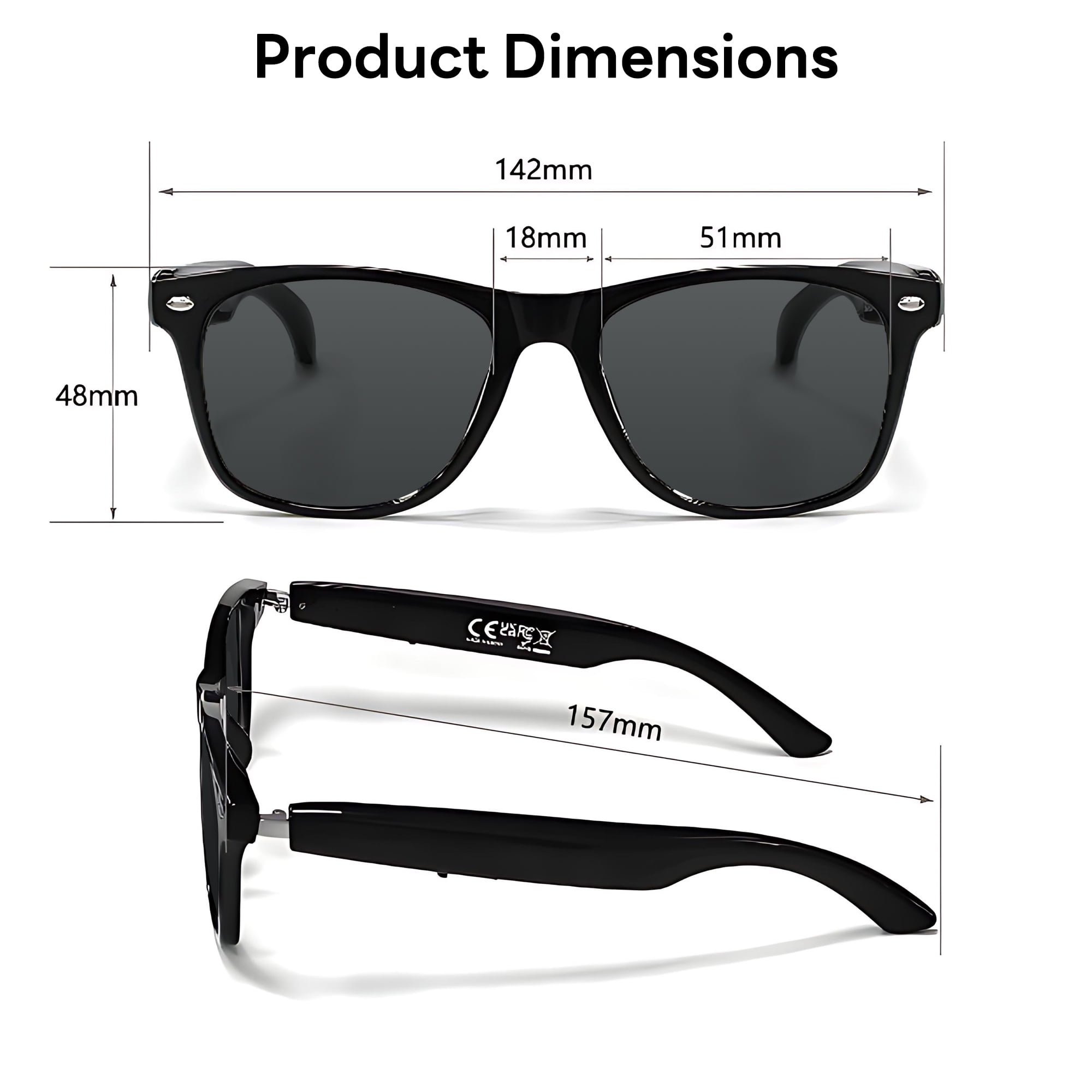 Pecham AI Translation Smart Glasses, Bluetooth Audio Sunglasses with Voice Assistant, Real-Time Translation, Multifunctional Smart Glasses for Men Woman - Black