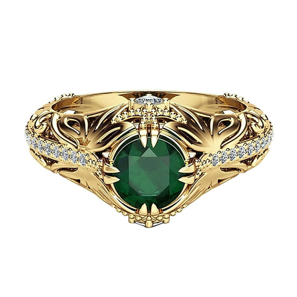 Nueva joyería fina, anillos de mujer en oro de 14 quilates con esmeralda verde natural