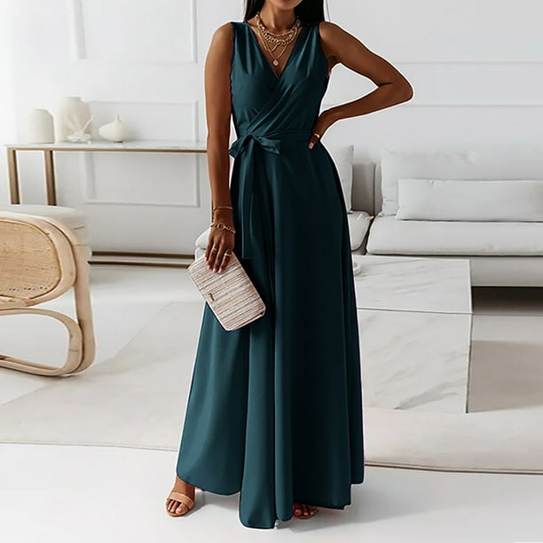 Gaecuw Dress for Wedding Guest Women Summer V Neck Sleeveless Champagne  Dresses Ankle Length Long Dresses Swing Party Dress Strappy Prom Dresses  Flowy Graduation Dresses Solid Semi Formal Dress - Walmart Business