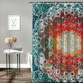 thumbnail image 2 of Creowell  Coral and Teal Shower Curtain, Modern Tribal Mandala Tibetan Healing Motif with Floral Geometric Ombre Art, Cloth Fabric Bathroom Decor Set with Hooks, Coral Teal White, 2 of 7