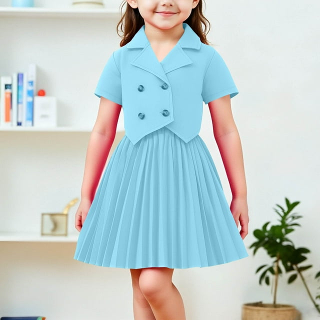 Conjunto de falda y top para niña, conjunto de dos piezas con falda plisada, top de manga corta y media falda para niño, ropa de abrigo y falda, ropa infantil, top de poliéster para niño