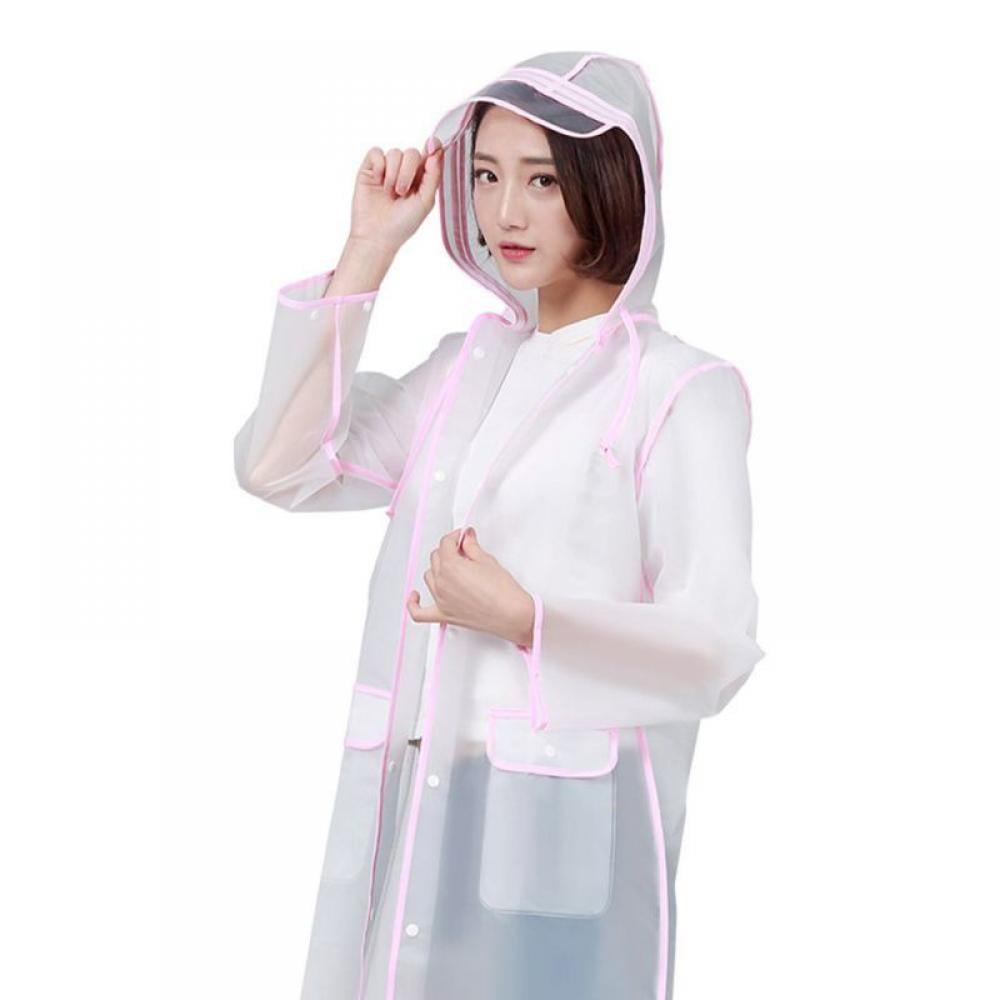 Women's Transparent Clear Hoodie Rainwear Waterproof EVA Raincoat Rain  Coat Men