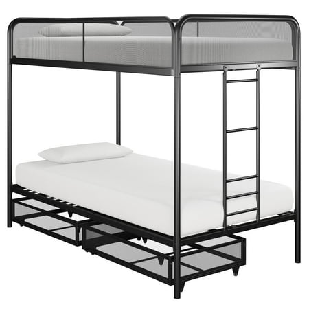 DHP Jaxon Twin/Twin Bunk Bed with Storage, Black