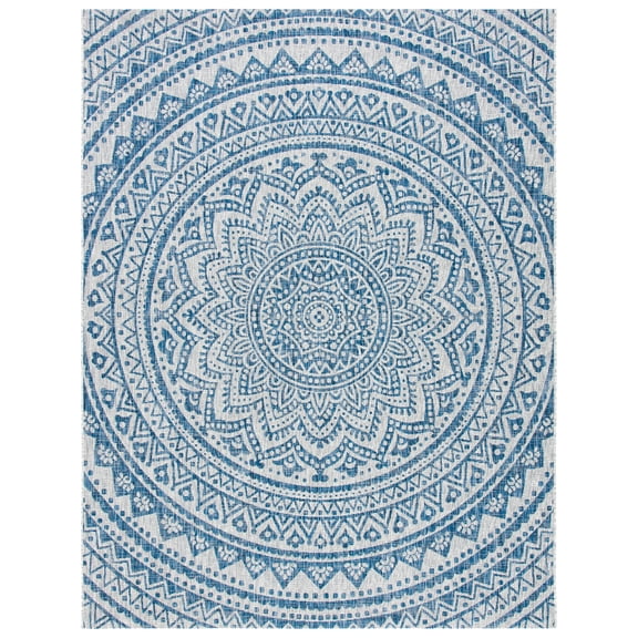 SAFAVIEH Courtyard Josiah Floral Medallion Indoor/Outdoor Area Rug, 8' x 11', Light Grey/Blue