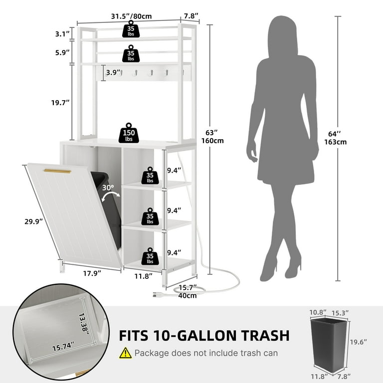 DEXTRUS Baker's Rack, 6-Tier Microwave Stand, Trash Cabinet, Power