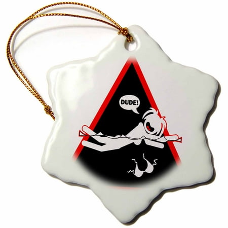 3dRose WARDROBE MALFUNCTION swimming hazard black triangle - Snowflake Ornament, 3-inch